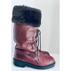 Vintage SOREL Kaufman Canada Leather Winter Boots Brown/Faux Fur Women's Size 7M